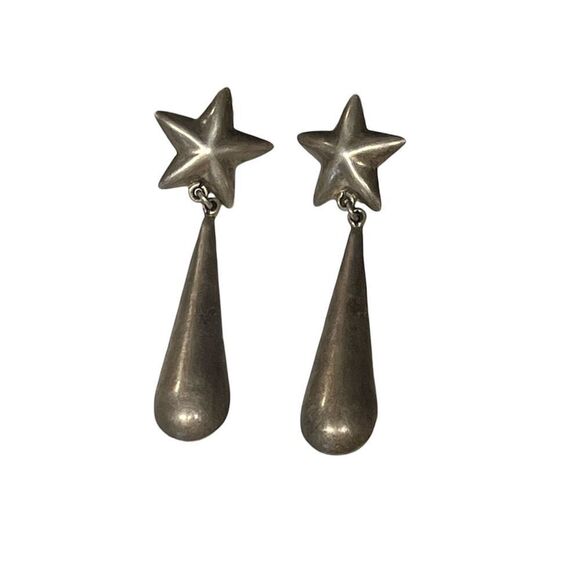 Taxco Jewelry - SOLD Rare Taxco Sterling Silver Star Drop Earrings Vintage 1970s